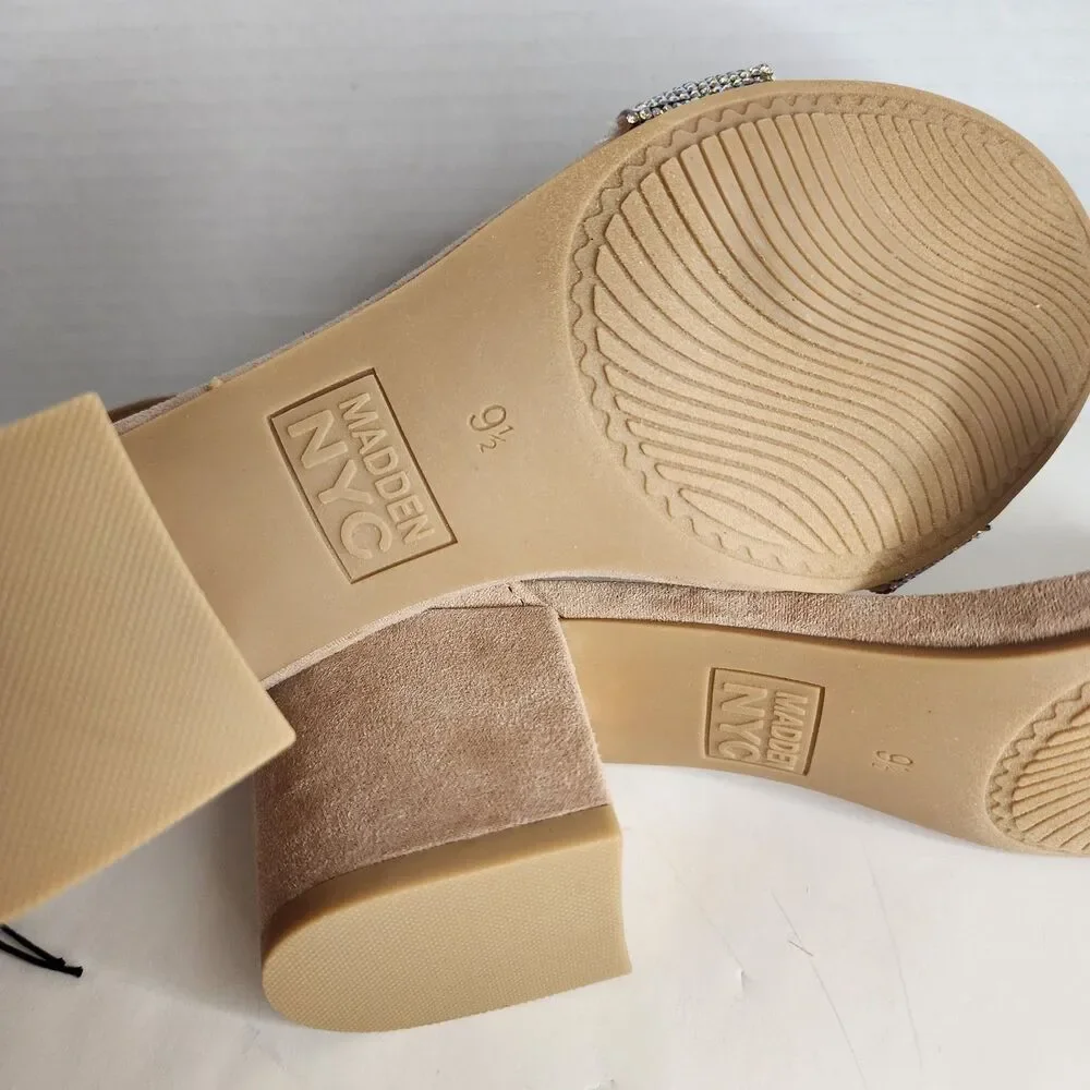 NIB Madden NYC Women's SIZE 9 1/2 Blush Illie City Rhinestone Strappy Sandals